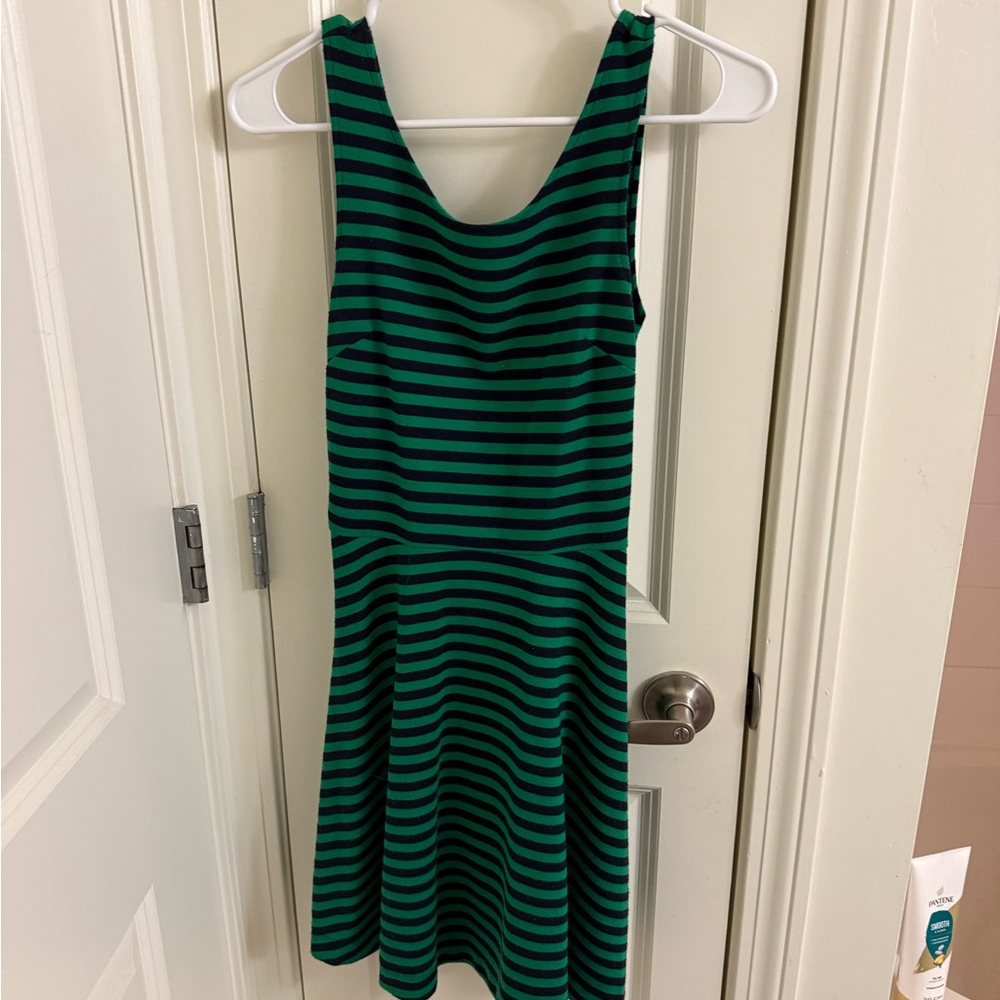 American Eagle Outfitters Green and Black Striped Sleeveless Dress